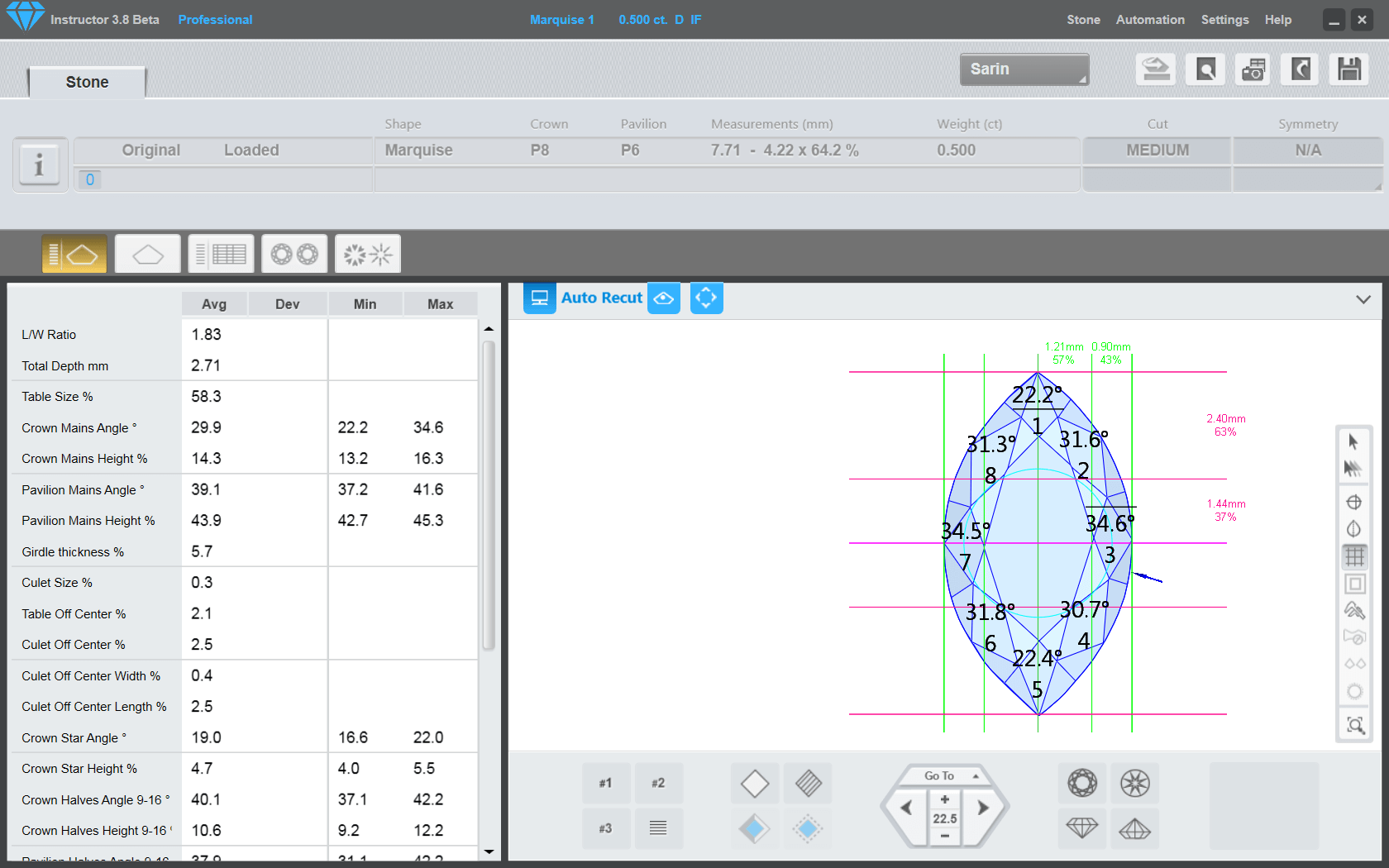 Fig.2 Auto recut function displayed in blue at the top left of the diamond graphical display screen