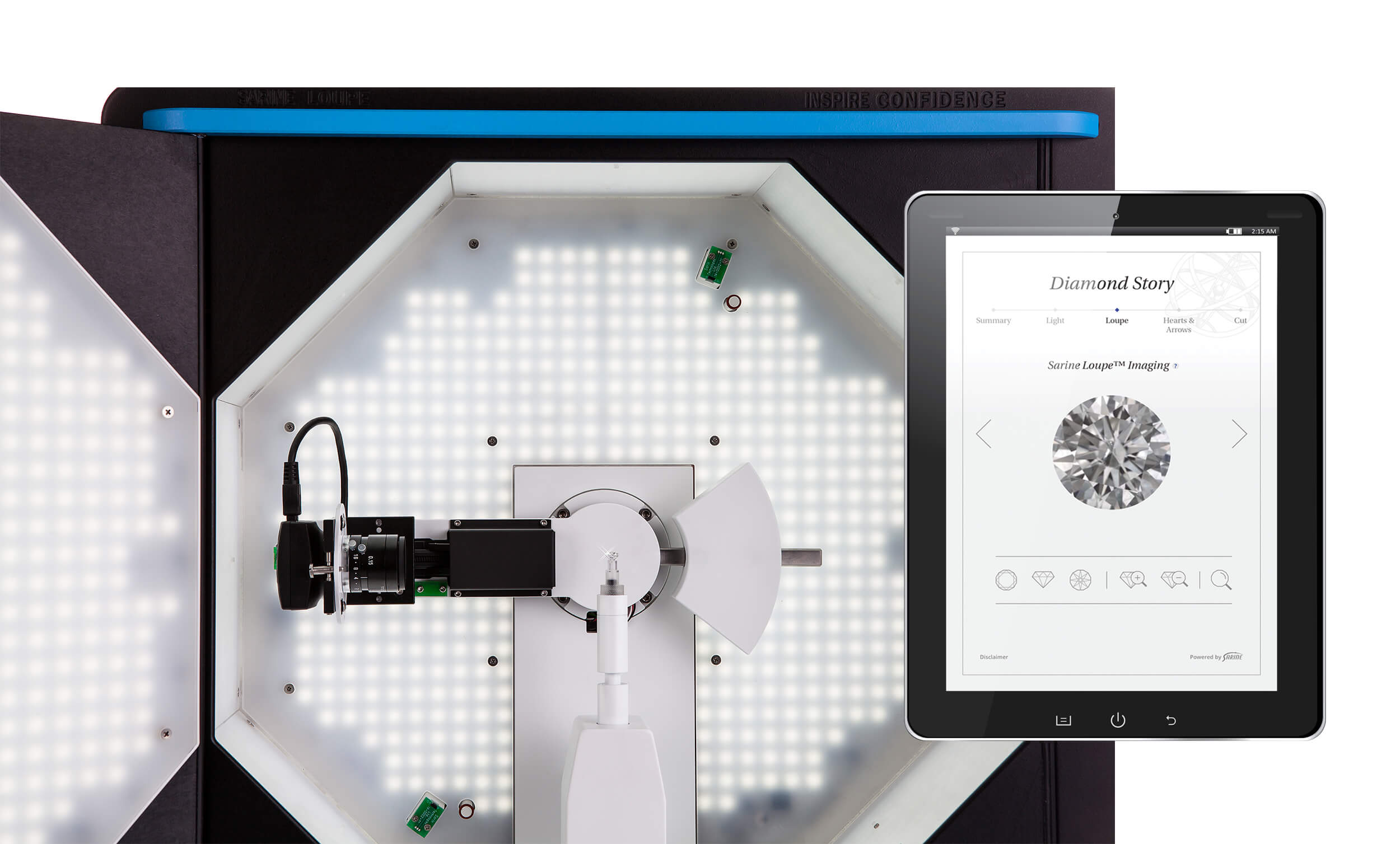 Sarine Loupe scanning technology, with digital diamond imaging display on an iPad